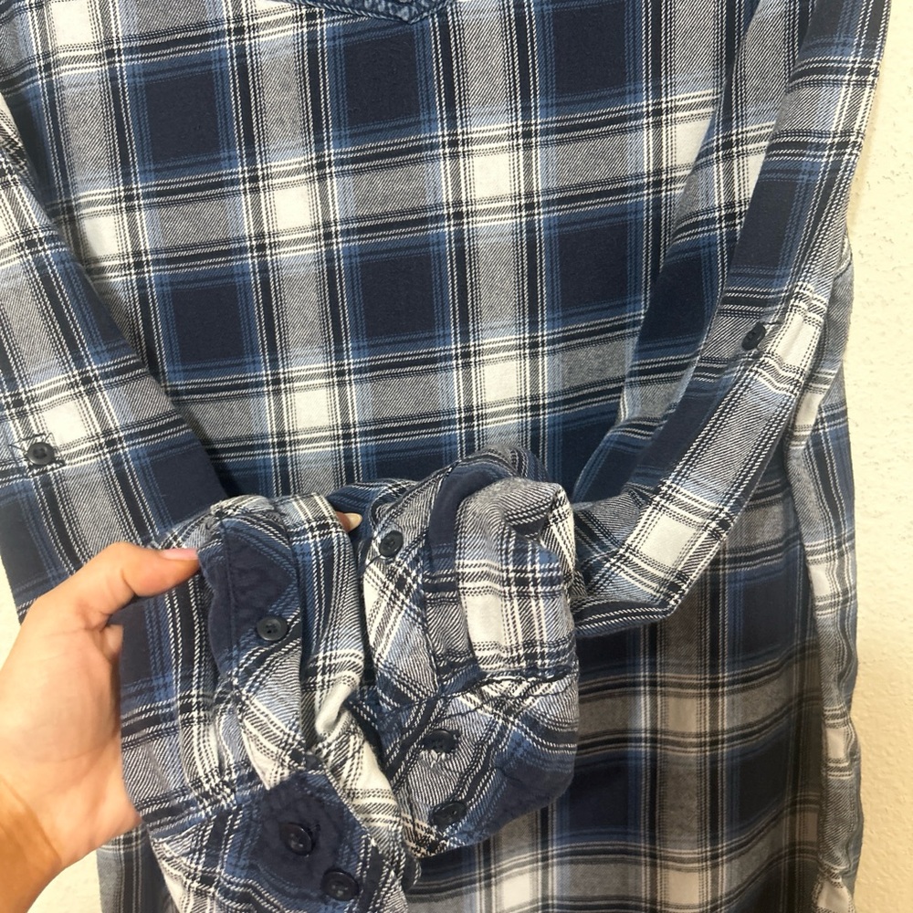 Rerun Men's Blue Plaid Flannel Button Up with Denim Yoke Accents - Picture 7 of 8